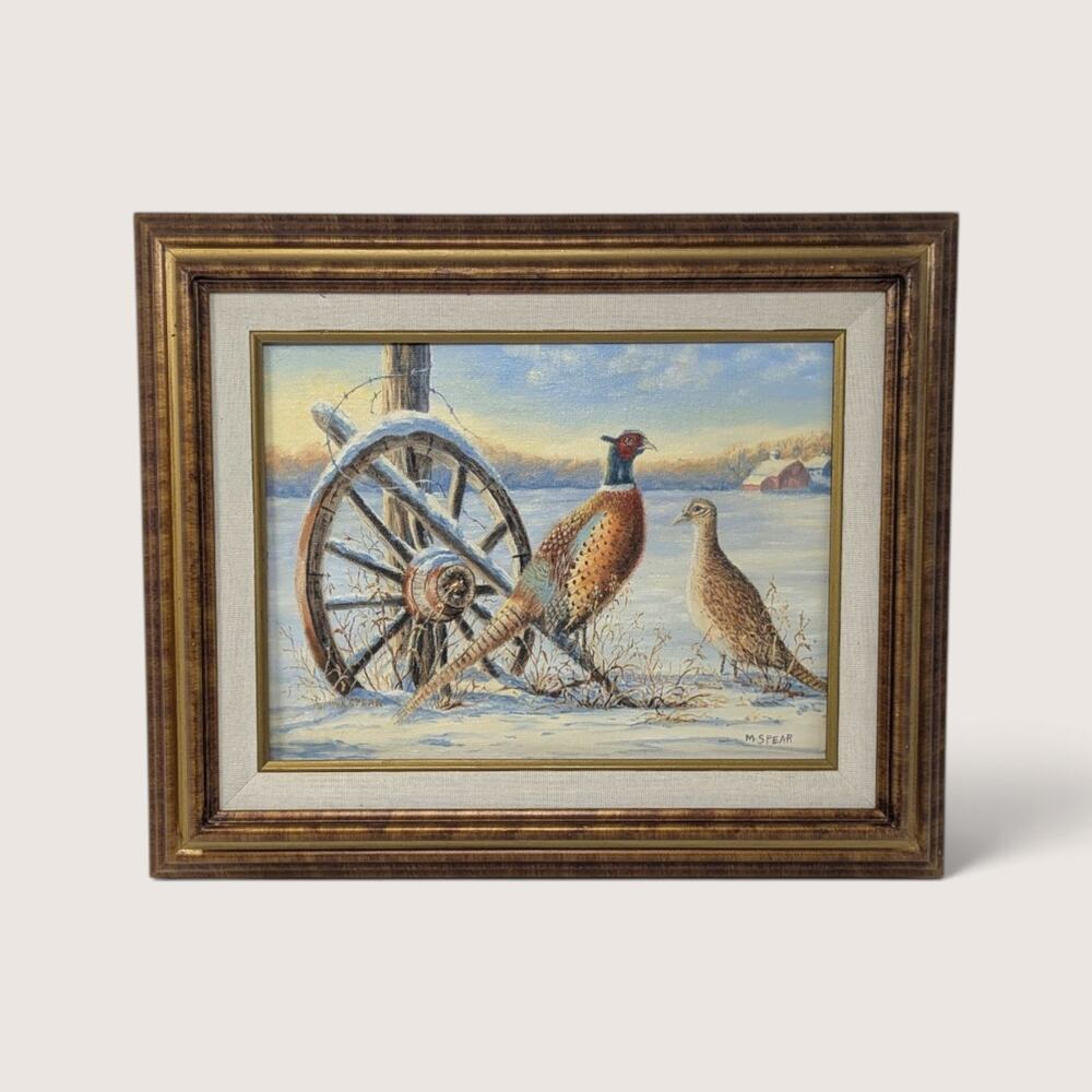 Vintage Martha Spear Pheasant Painting Original Winter Wildlife Art Framed